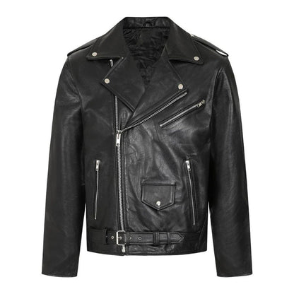 Men's Asymmetrical Genuine Leather Jacket | Black