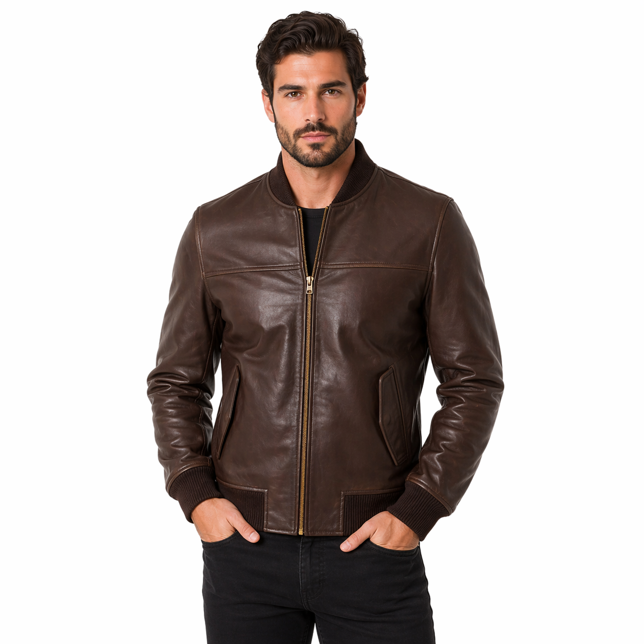 Men's Biker Pure Leather Jacket | Brown