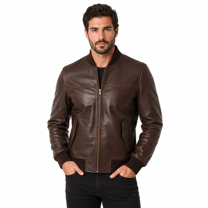 Men's Biker Pure Leather Jacket | Brown