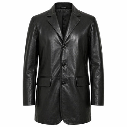 Men's Genuine Leather Blazer Coat | Black