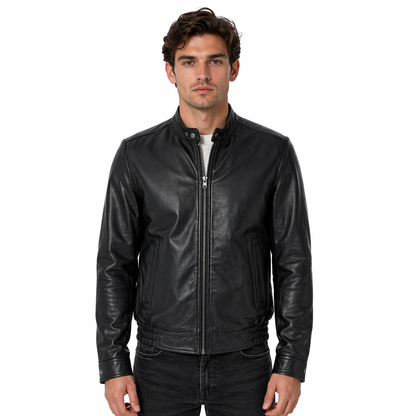 Men's Genuine Leather Bomber Jacket | Black