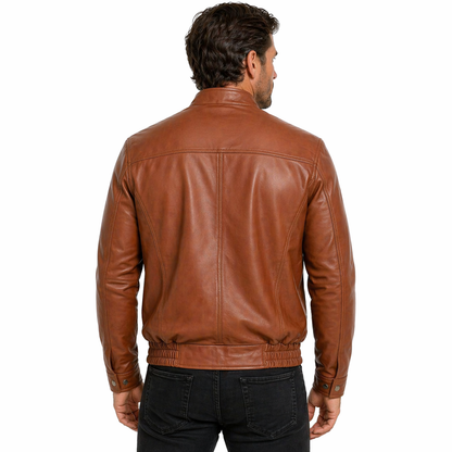 Men's Genuine Leather Bomber Jacket | Brown