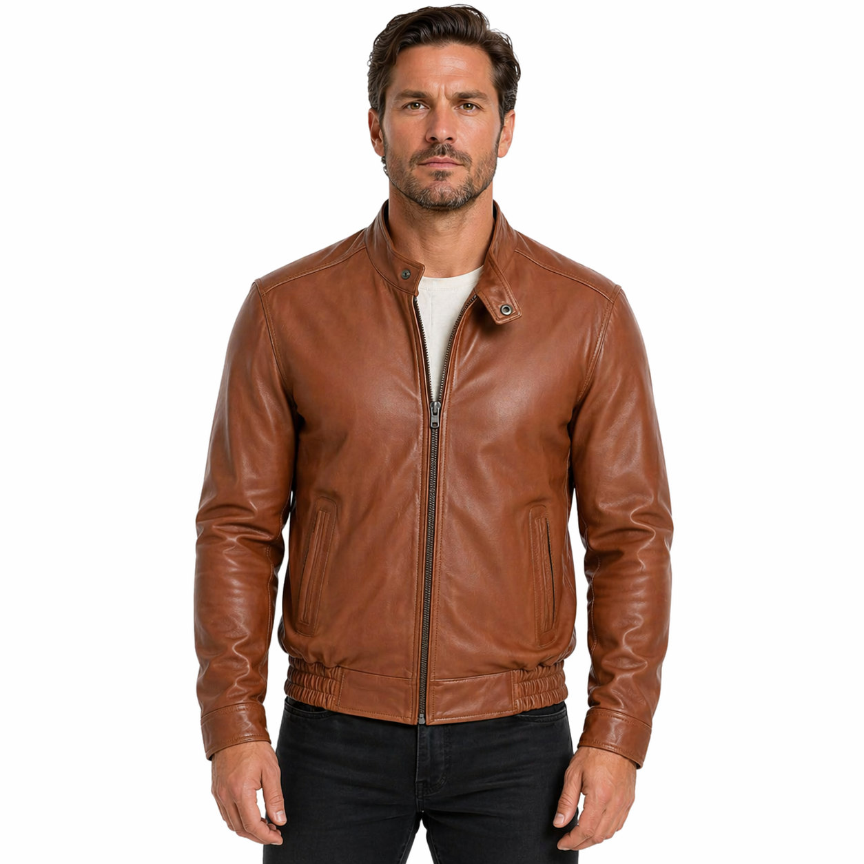 Men's Genuine Leather Bomber Jacket | Brown