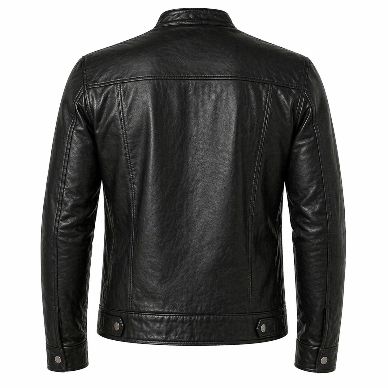 Men's Leather Biker Jacket with Red Stripes, Zip Front | Black