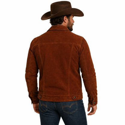 Men's Trucker Suede Leather Jacket,  X-Men 2017 Logan Wolverine 3 Hugh Jackman Style | Brown