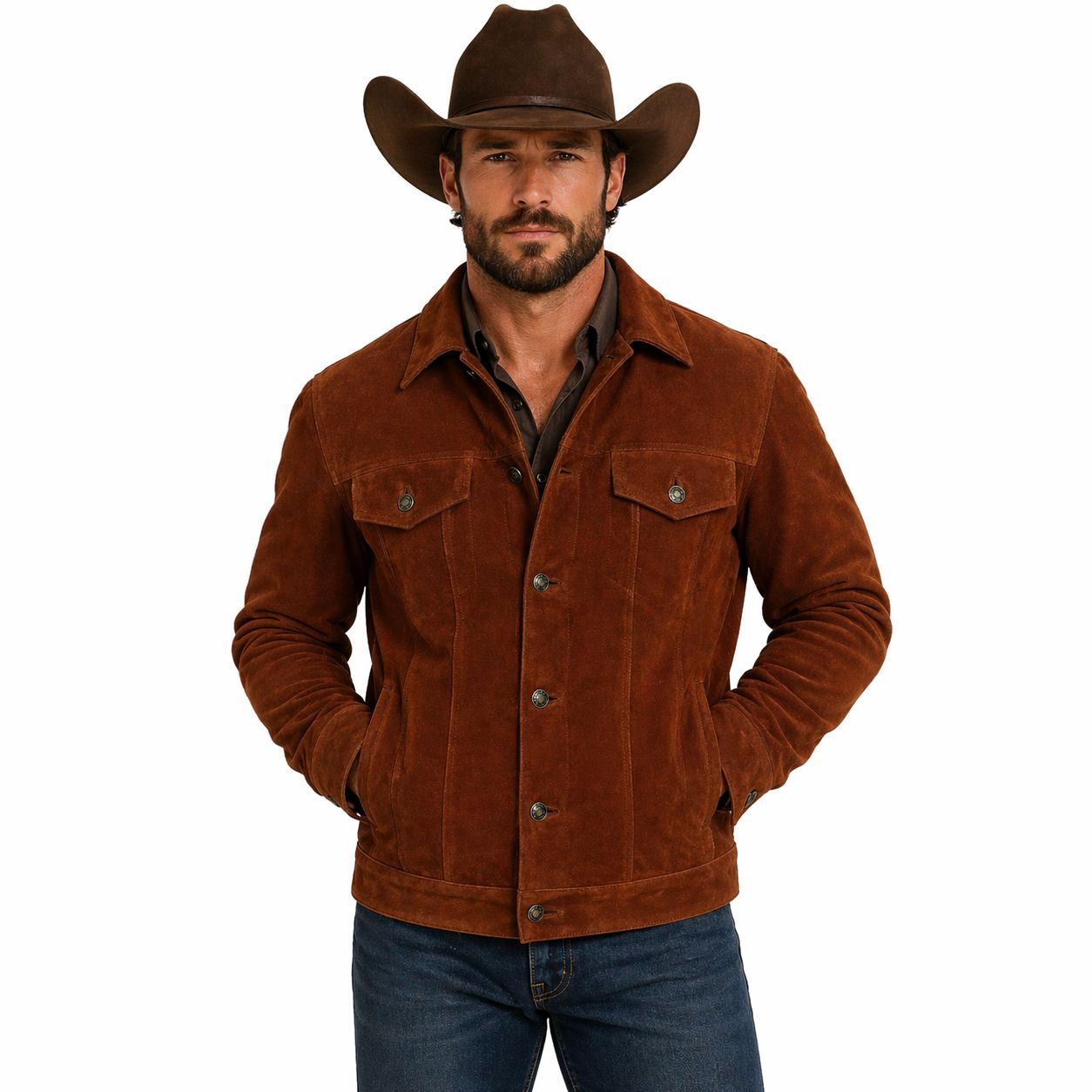 Men's Trucker Suede Leather Jacket,  X-Men 2017 Logan Wolverine 3 Hugh Jackman Style | Brown
