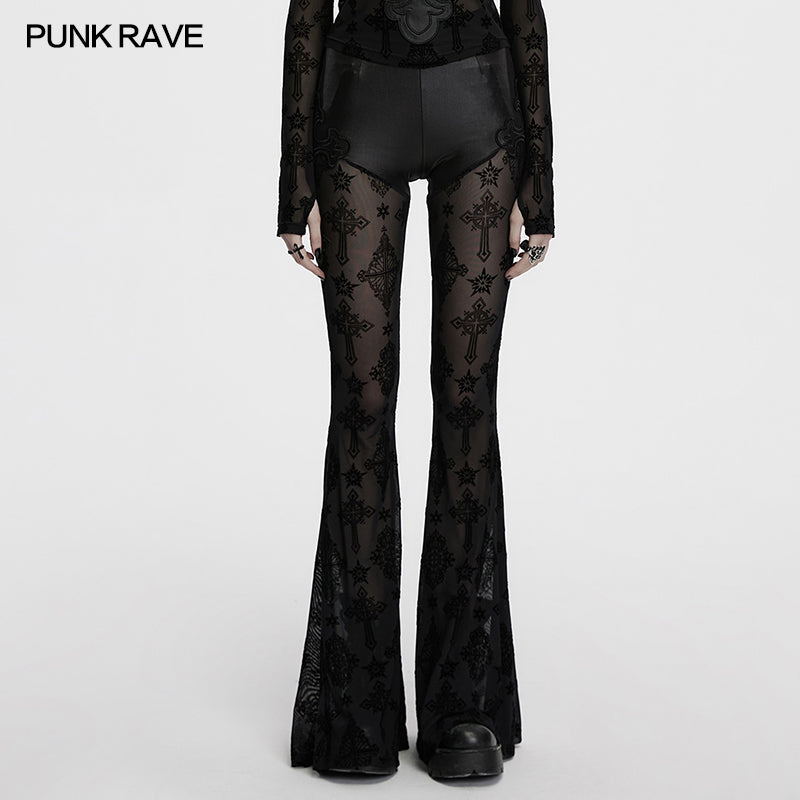 Punk Rave Seraphina Cross Flocking Flare Pants