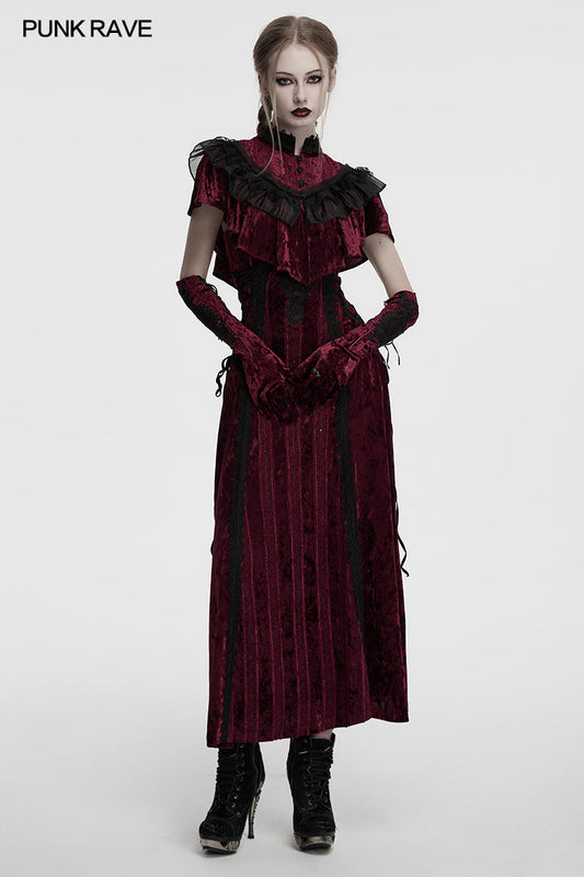 Punk Rave Vivienne Velvet Lace Panel Goth Slip Dress In Burgundy