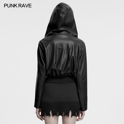 Punk Rave Nyx Hooded Faux Leather Jacket