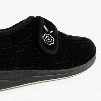 Padders CAMILLA Womens (2E Fit) Touch Fasten Slippers Black