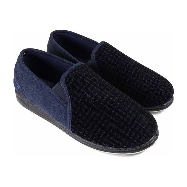 Padders ALBERT Mens (G Fit) Moccasin Slippers Navy Check