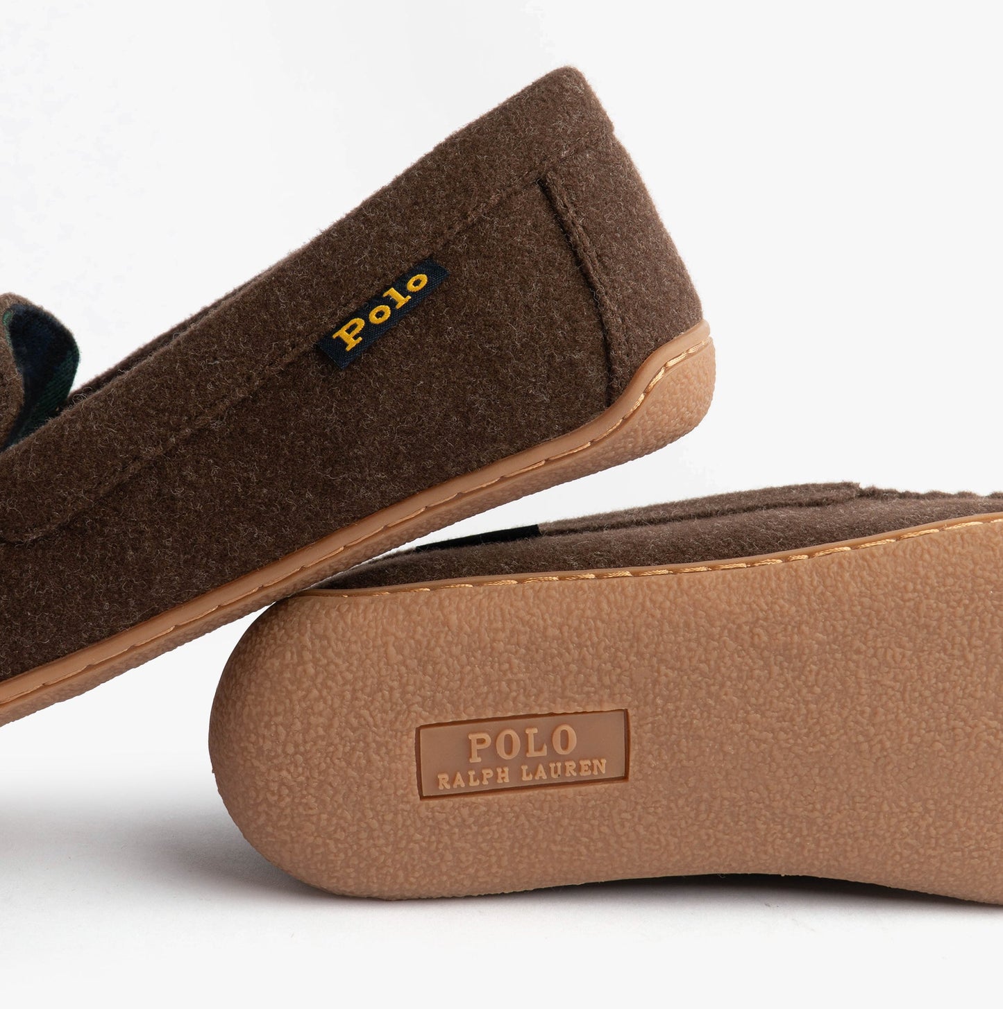 Polo Ralph Lauren BRENAN WOOL Mens Dress Shoe Slippers Brown/Cream