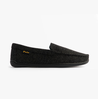Polo Ralph Lauren BRENAN WOOL Mens Dress Shoe Slippers Black/Cream