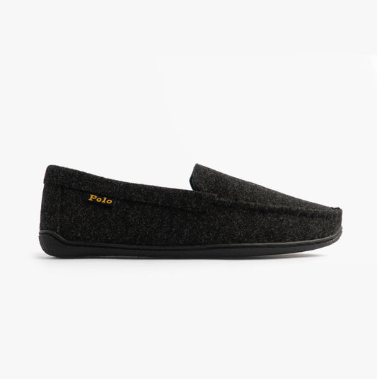 Polo Ralph Lauren BRENAN WOOL Mens Dress Shoe Slippers Black/Cream