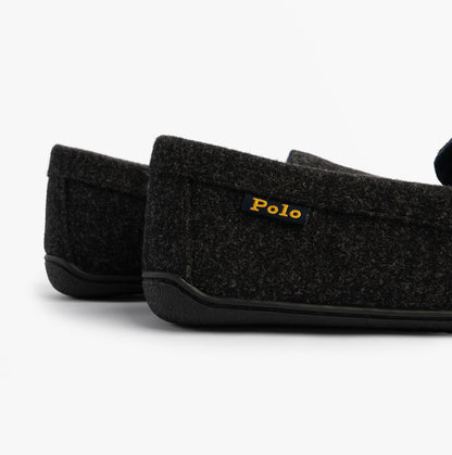Polo Ralph Lauren BRENAN WOOL Mens Dress Shoe Slippers Black/Cream