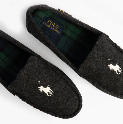 Polo Ralph Lauren BRENAN WOOL Mens Dress Shoe Slippers Black/Cream