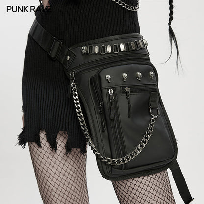 Punk Rave Cyberpunk Chain & Skull Hardware Waist–Leg Bag