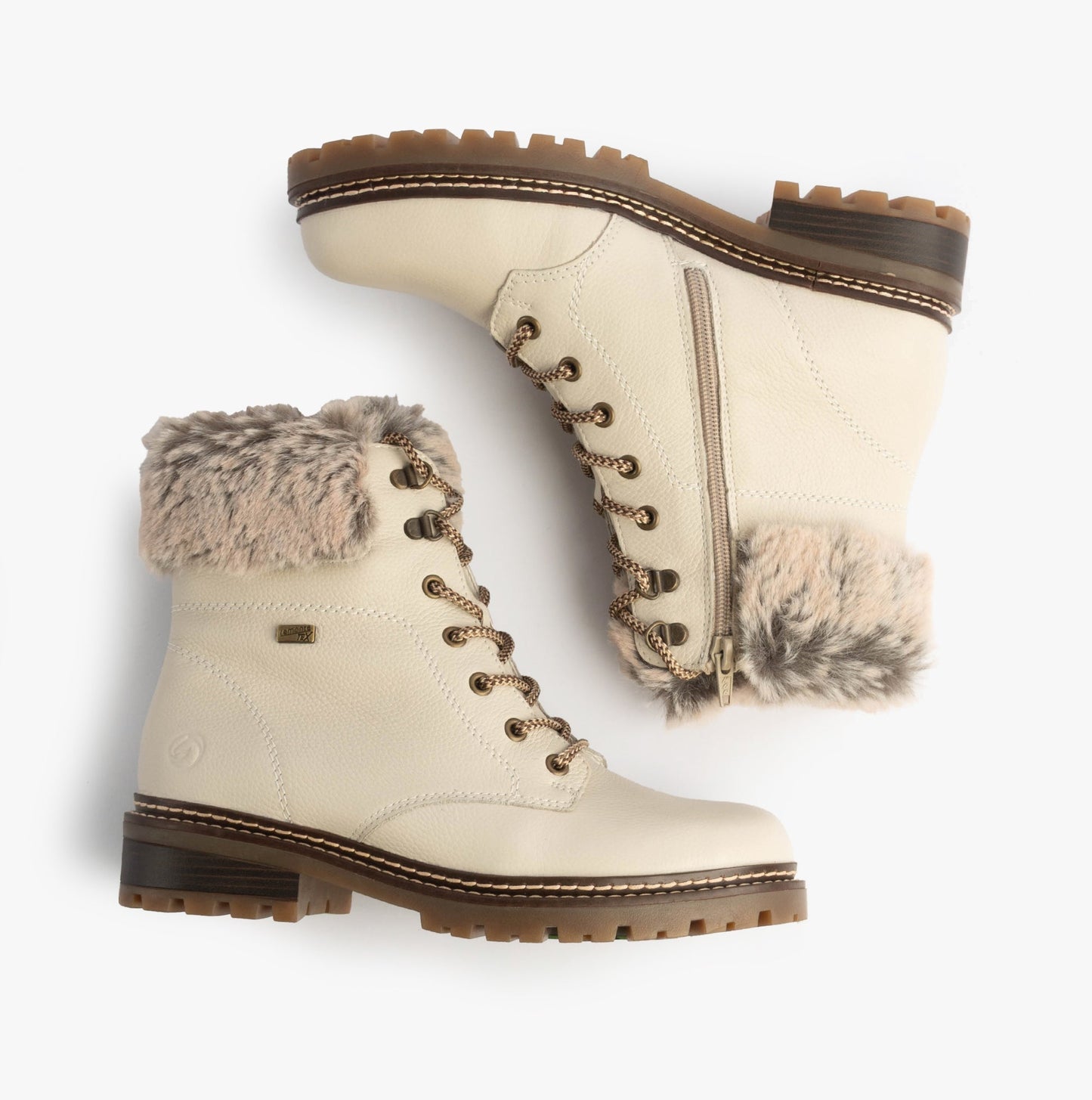 Remonte D0B74-80 Womens Faux Fur Collar Side Zip Boots White