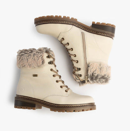 Remonte D0B74-80 Womens Faux Fur Collar Side Zip Boots White