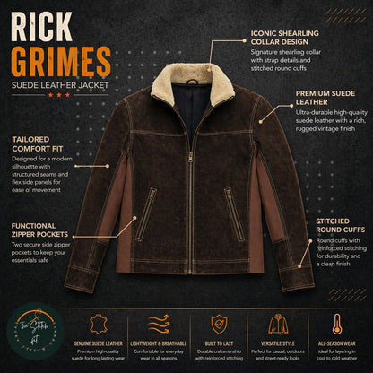 Men's Rick Grimes The Walking Dead Season 6 Real Suede Leather Jacket | Brown | The Stitch Fit