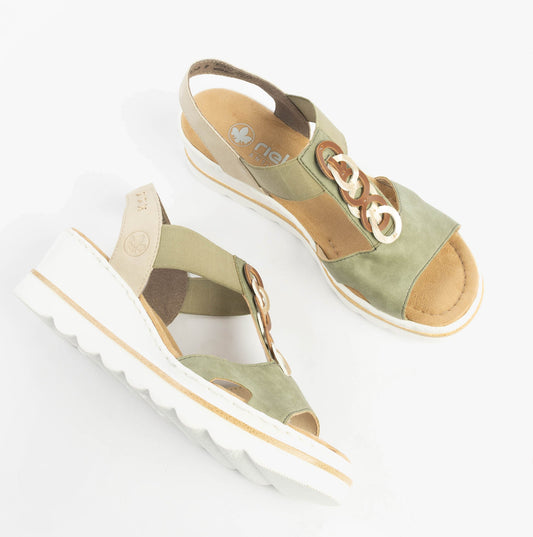Rieker 67498-52 Womens Sandals Green Combination