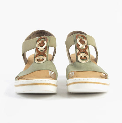 Rieker 67498-52 Womens Sandals Green Combination