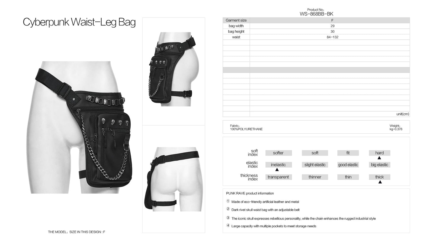 Punk Rave Cyberpunk Chain & Skull Hardware Waist–Leg Bag