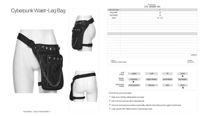 Punk Rave Cyberpunk Chain & Skull Hardware Waist–Leg Bag