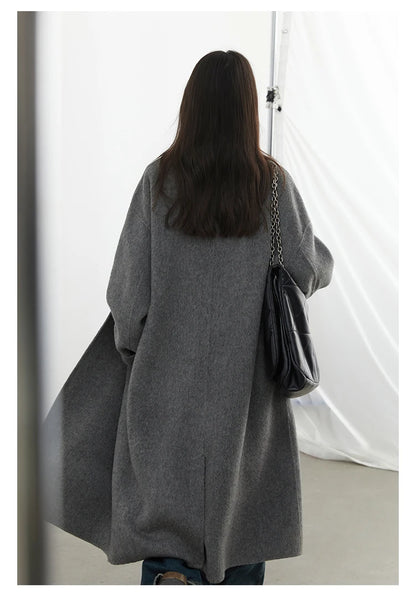 CHIC VEN Women Woolen Coat Double-breasted Basic Loose Casual Retro New Long Double-sided Female Overcoat Autumn Winter 2024