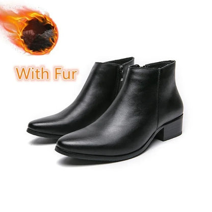 Genuine Leather Side Zipper Male Shoes High Quality Winter Men  Boots Stylish Male Shoes High Heels Mens Chelsea Boots