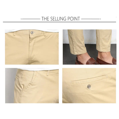 BROWON Summer Men Fashions Solid Color Casual Pants Men Straight Slight Elastic Ankle-Length High Quality Formal Trousers Men