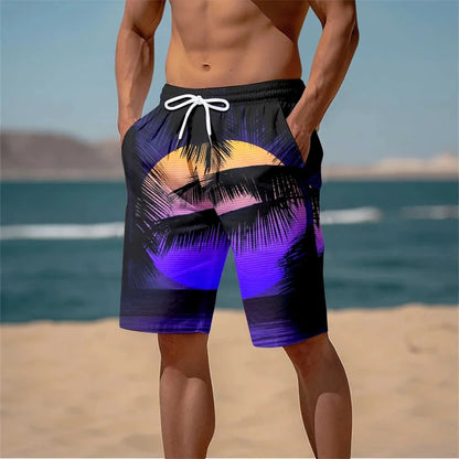 Summer New Harajuku 3D Cocoanut Trees Printing Beach Shorts Palm Tree Graphic Board Shorts For Men Hawaiian Cool Swimming Trunks