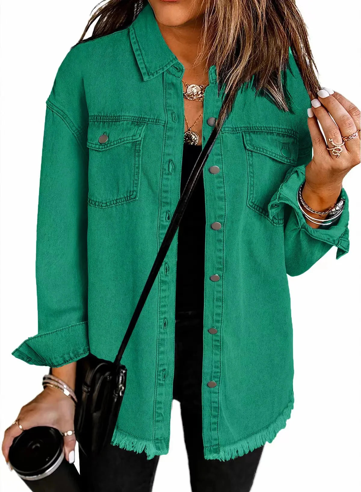 Women Denim Shirt Turn Down Collar  Streetwear Open Stitch Single Breasted Casual Loose Jackets
