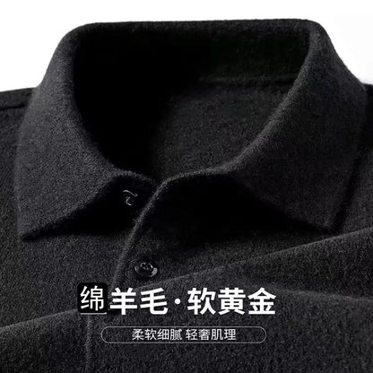 Male Polo Shirt Soft Lightweight Warm Knitted Luxury Simple Button Up Pullover 2025 Lapels Comfortable Business Sweater Clothing