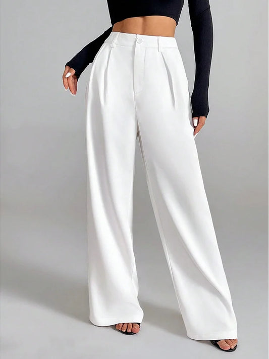 2025 New Spring Summer Baggy Pants Fashion Women's Elastic Waist Loose Wide Leg Pant Casual Office Lady Communte Pocket Trousers