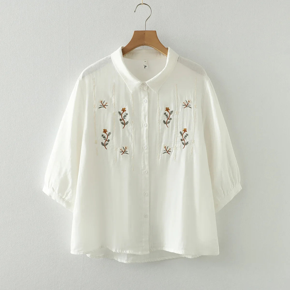Women's clothing summer 2025 novelty short sleeve lapel white embroidery shirts and blouses stylish stylish women's blouse