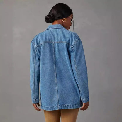 Retro Light Colored Heavy-duty Washed Denim Suit Jacket for Spring 2025, New Casual Semi Open Neck Women's Clothing
