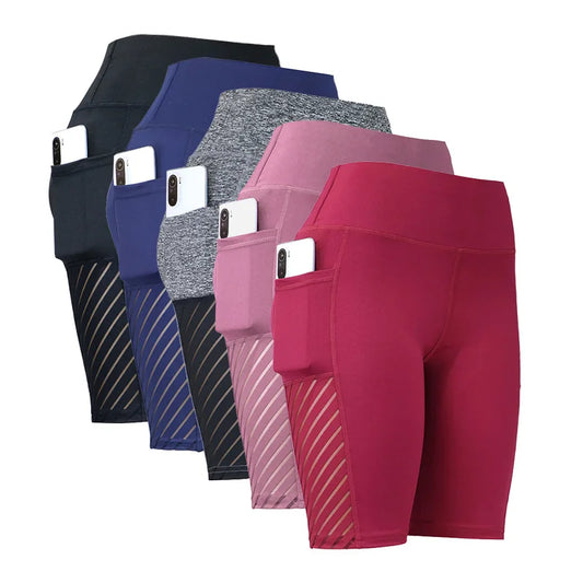 summer new multi-color mesh cropped pants pocket yoga pants high waist stretch hip lift leggings for women