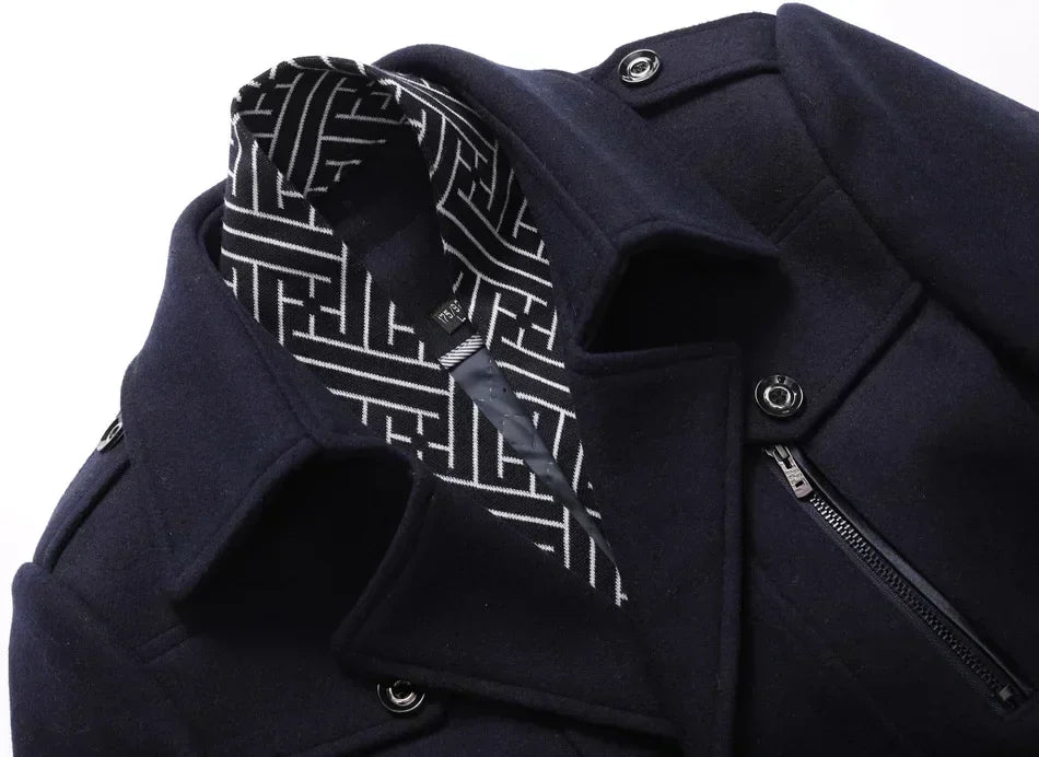 Men Fashion Autumn Winter Wool Trench Coats Fashion Middle Long Jacket Male Double Collar Zipper Coat Windbreak Woolen Overcoat