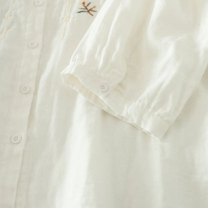 Women's clothing summer 2025 novelty short sleeve lapel white embroidery shirts and blouses stylish stylish women's blouse