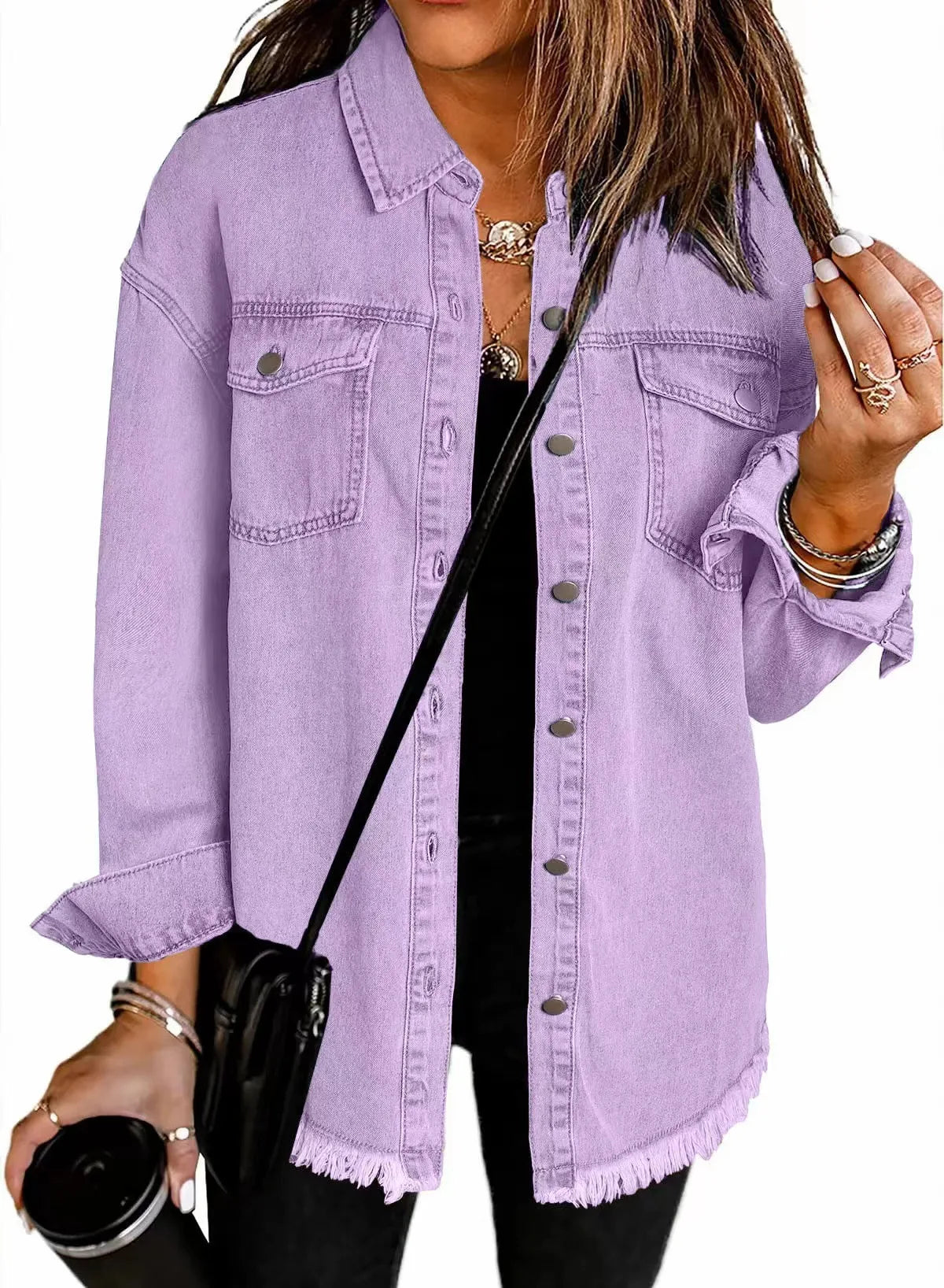 Women Denim Shirt Turn Down Collar  Streetwear Open Stitch Single Breasted Casual Loose Jackets