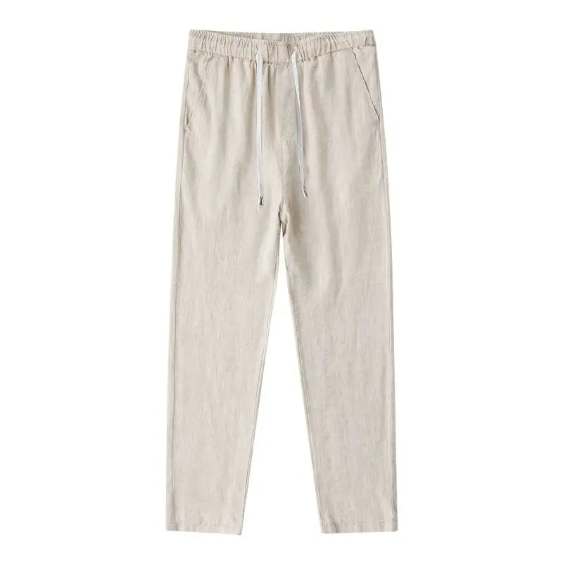 Men's Linen Pants Solid Color Breathable Lightweight Streetwear Drawstring Cool Absorb Sweat Loose Beach Casual Ninth Pants