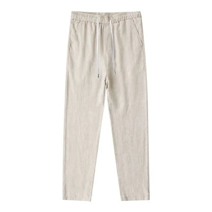 Men's Linen Pants Solid Color Breathable Lightweight Streetwear Drawstring Cool Absorb Sweat Loose Beach Casual Ninth Pants