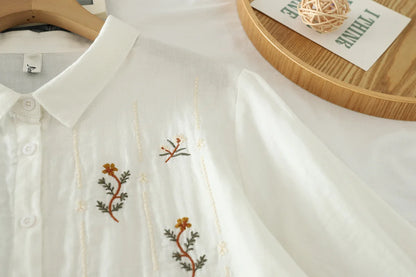 Women's clothing summer 2025 novelty short sleeve lapel white embroidery shirts and blouses stylish stylish women's blouse