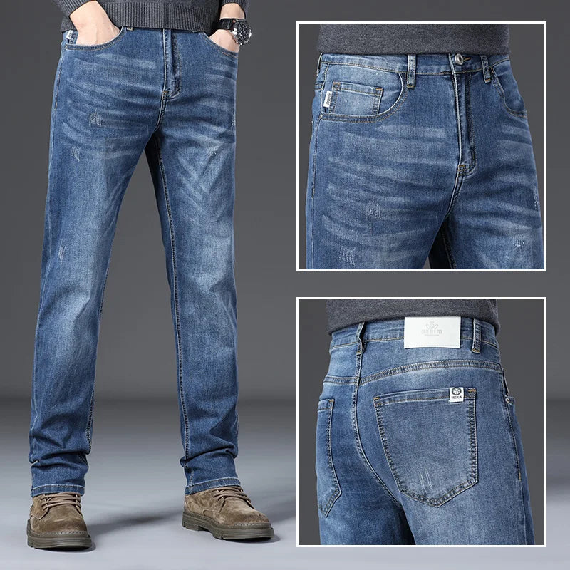 New Men's Classic Versatile Narrow Leg Denim Pants Office Work Chino Trousers Chic Vintage Streetwear Casual Hot Sale Jeans Male