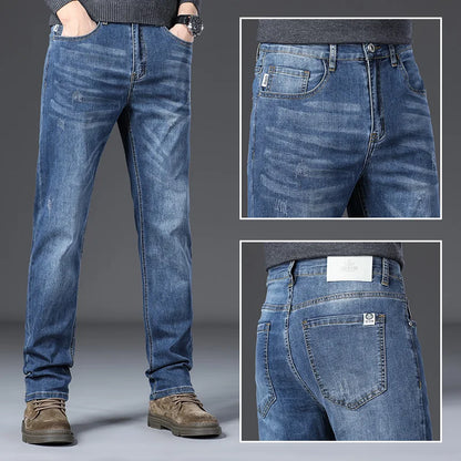 New Men's Classic Versatile Narrow Leg Denim Pants Office Work Chino Trousers Chic Vintage Streetwear Casual Hot Sale Jeans Male