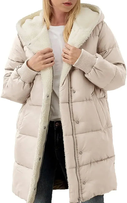 Womens Winter Warm Coats Sherpa Fleece Lined Long Hooded Puffer Jacket