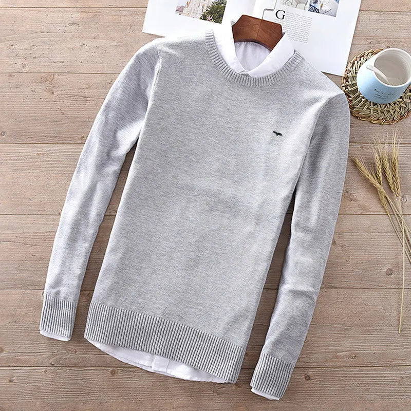 100% Cotton M-3XL New Embroidery-Logo Long Sleeve Mens O-Neck Sweaters Casual Knitted Clothes Fashion Male Knitted Coats PL8507