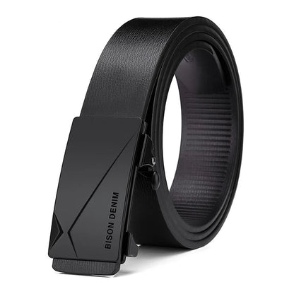 BISON DENIM Men Automatic Male Belts Cummerbunds Cowskin Leather Belt Men Black Belts Genuine Leather Belts Luxury Brand