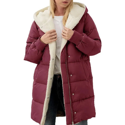 Womens Winter Warm Coats Sherpa Fleece Lined Long Hooded Puffer Jacket